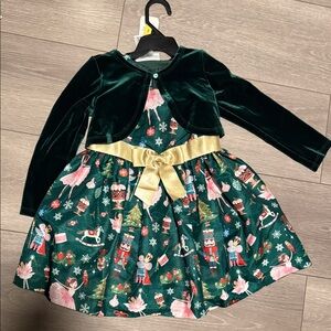 Bonnie Jean Green Nutcracker Dress with Gold Bow 2T